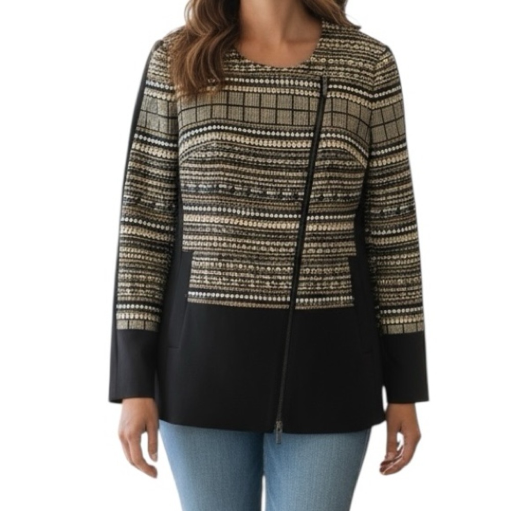 Per Se by Carlisle Mixed Media Tweed Moto Blazer
